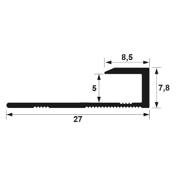 Bagheta capat perforata pentru SPC, din aluminiu vopsit electrostatic, A=5 mm, 2.7 m