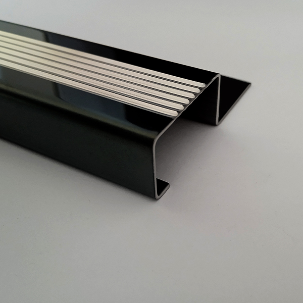 Protectie din inox pentru trepte ceramice, 12x24mm, 2,44m, inox negru oglinda