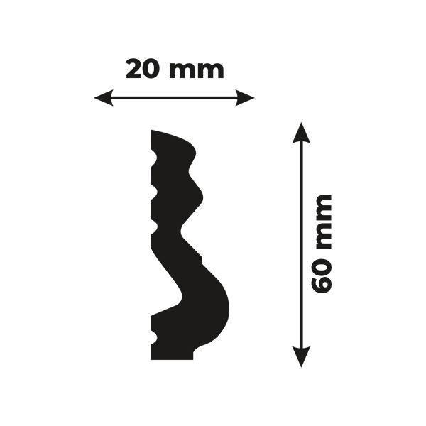 Bagheta de perete din duropolimer, 60x20 mm, lungime 2m