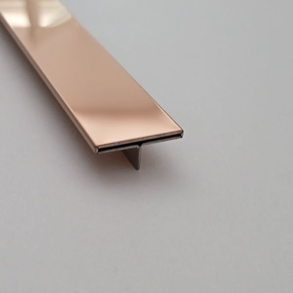 Bagheta despartitoare T, din inox, 15x5mm, finisaj inox cupru oglinda