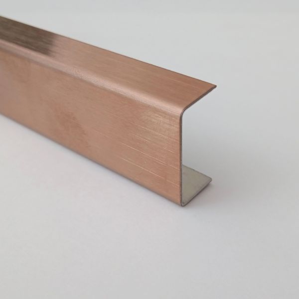 Profil decorativ tip U din inox, 20x8 mm, finisaj inox cupru periat