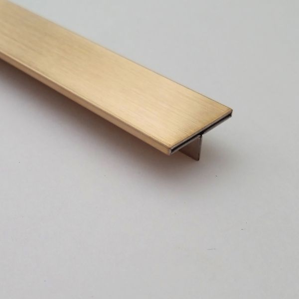 Bagheta despartitoare T, din inox, 15x5mm, finisaj inox auriu periat